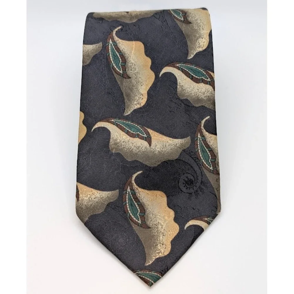 Ermenegildo Zegna Silk Tie Mens‎ Black Gold Abstract Paisley Italy SHORT